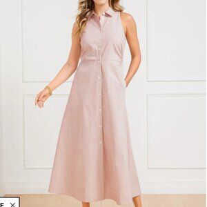 NWT - Talbots Plus Pink Seersucker sleeveless button down A-line midi dress 18W